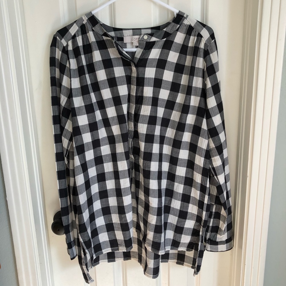 Ann Taylor Loft Tunic Style Buffalo Check Shirt